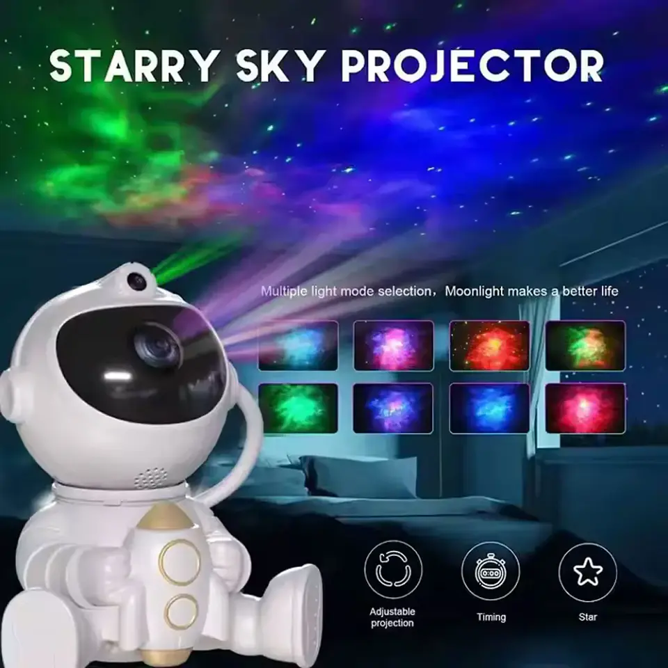 Proyector de galaxias con diseño de astronauta, luz nocturna para dormitorio y regalo para cumpleaños y Navidad 7
