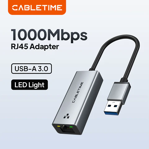 Adaptador Ethernet USB CABLETIME de 100/1000 Mbps, USB 3.0 a RJ45, para laptops y MacBook