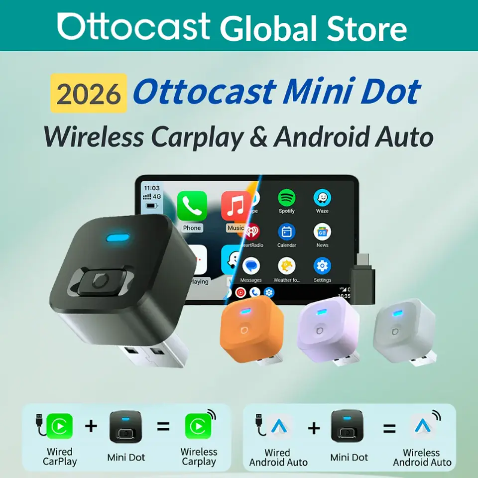 Adaptador inalámbrico OTTOCAST Express Mini Dot para CarPlay y Android Auto, Wi-Fi 6, conexión plug and play para Audi y Kia 1