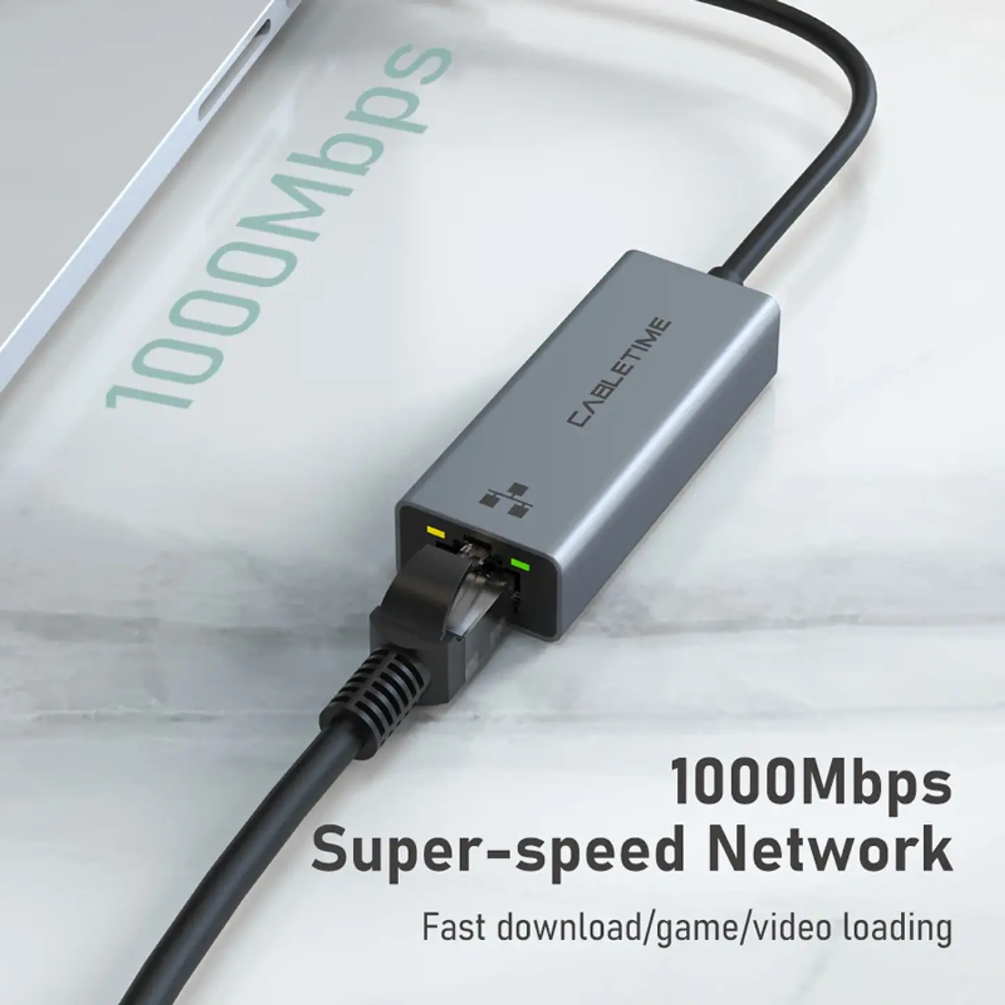 Adaptador Ethernet USB CABLETIME de 100/1000 Mbps, USB 3.0 a RJ45, para laptops y MacBook 2
