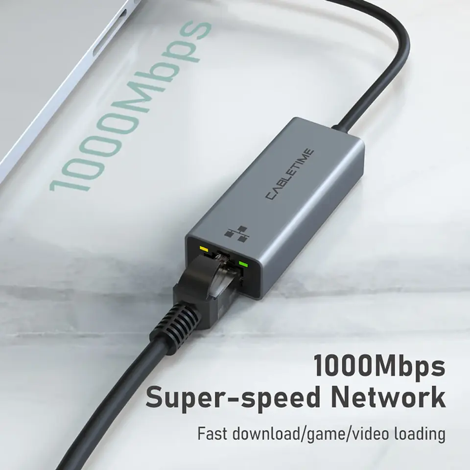 Adaptador Ethernet USB CABLETIME de 100/1000 Mbps, USB 3.0 a RJ45, para laptops y MacBook 2