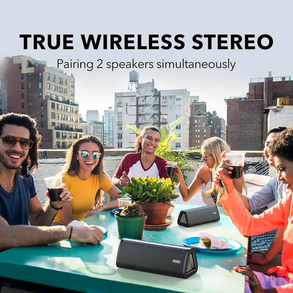 Parlante Bluetooth portátil mifa A10+ con sonido estéreo de 360°, 20 W, Bluetooth 5.0, resistente al agua IPX7 y hasta 24 horas de reproducción 2