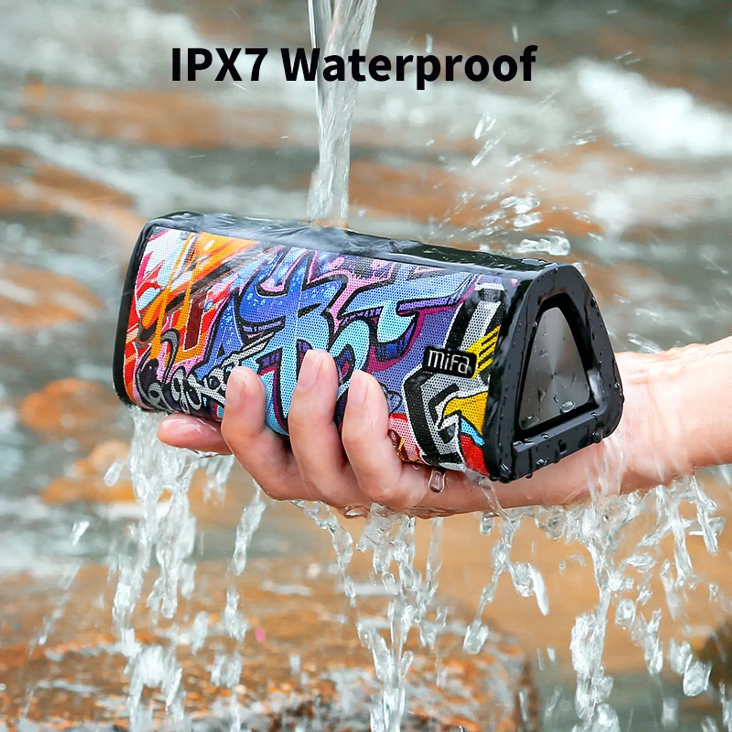 Parlante Bluetooth portátil mifa A10+ con sonido estéreo de 360°, 20 W, Bluetooth 5.0, resistente al agua IPX7 y hasta 24 horas de reproducción 3