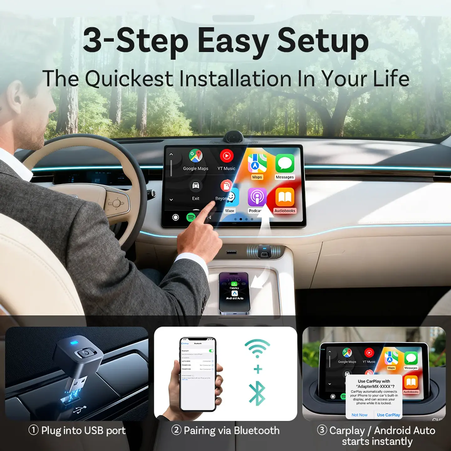 Adaptador inalámbrico OTTOCAST Express Mini Dot para CarPlay y Android Auto, Wi-Fi 6, conexión plug and play para Audi y Kia 4