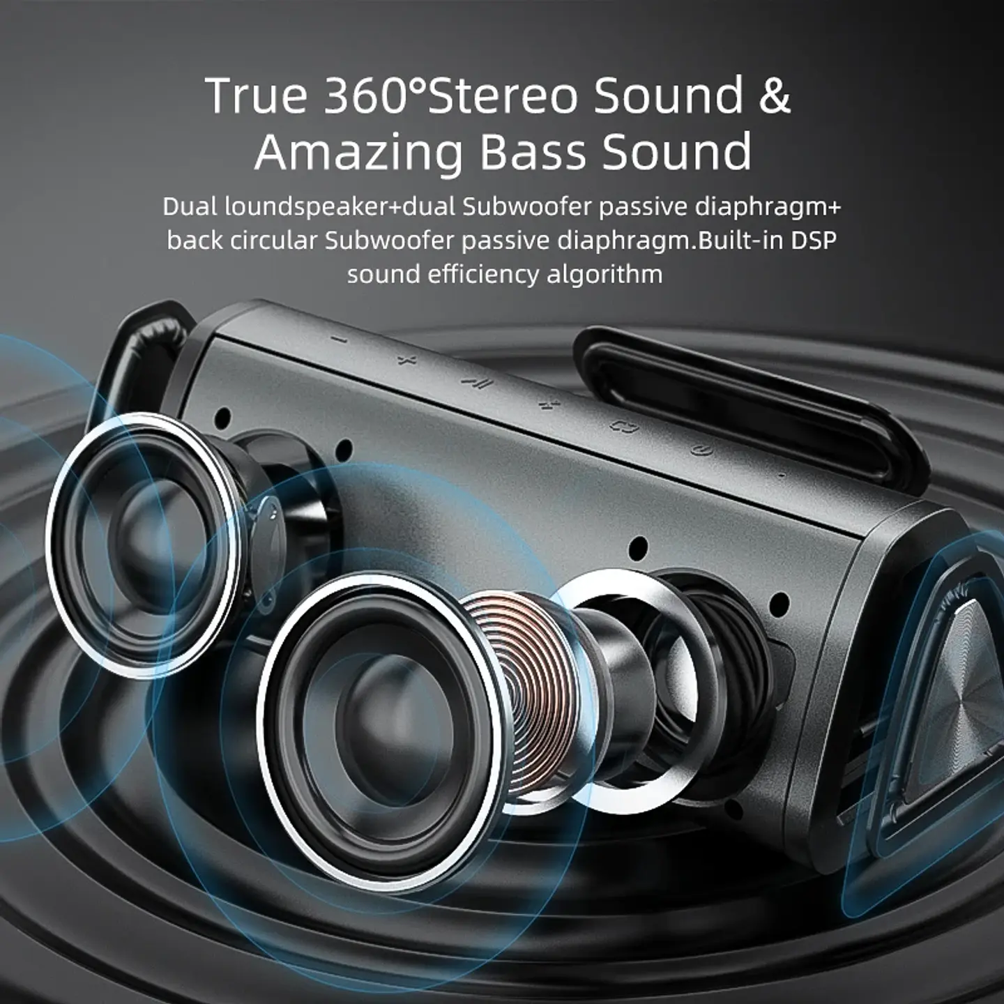 Parlante Bluetooth portátil mifa A10+ con sonido estéreo de 360°, 20 W, Bluetooth 5.0, resistente al agua IPX7 y hasta 24 horas de reproducción 4
