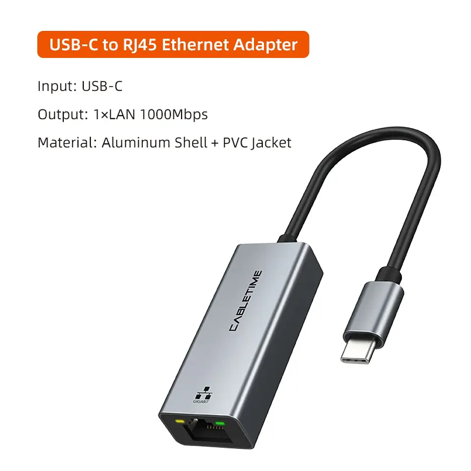Adaptador Ethernet USB CABLETIME de 100/1000 Mbps, USB 3.0 a RJ45, para laptops y MacBook 6