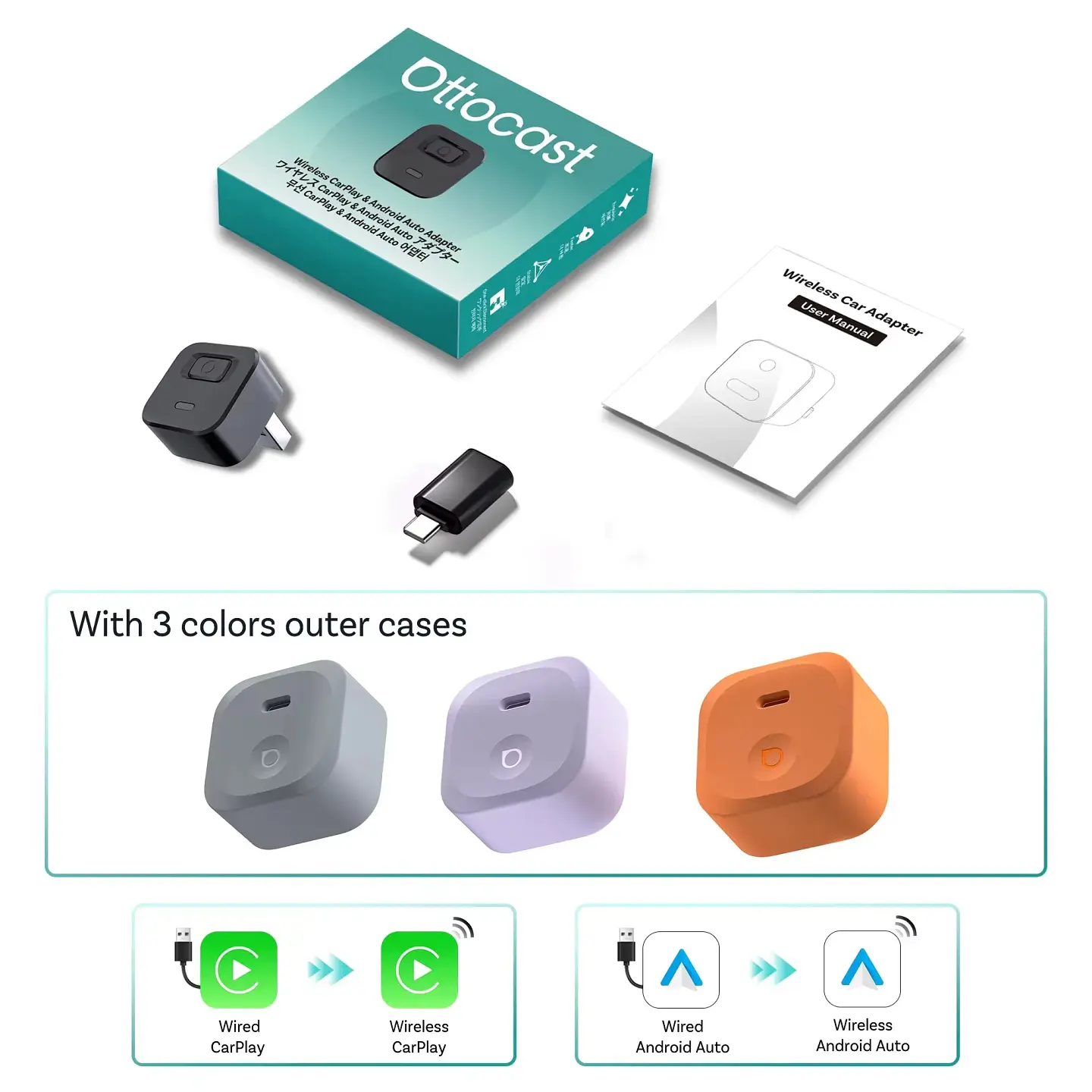 Adaptador inalámbrico OTTOCAST Express Mini Dot para CarPlay y Android Auto, Wi-Fi 6, conexión plug and play para Audi y Kia 7