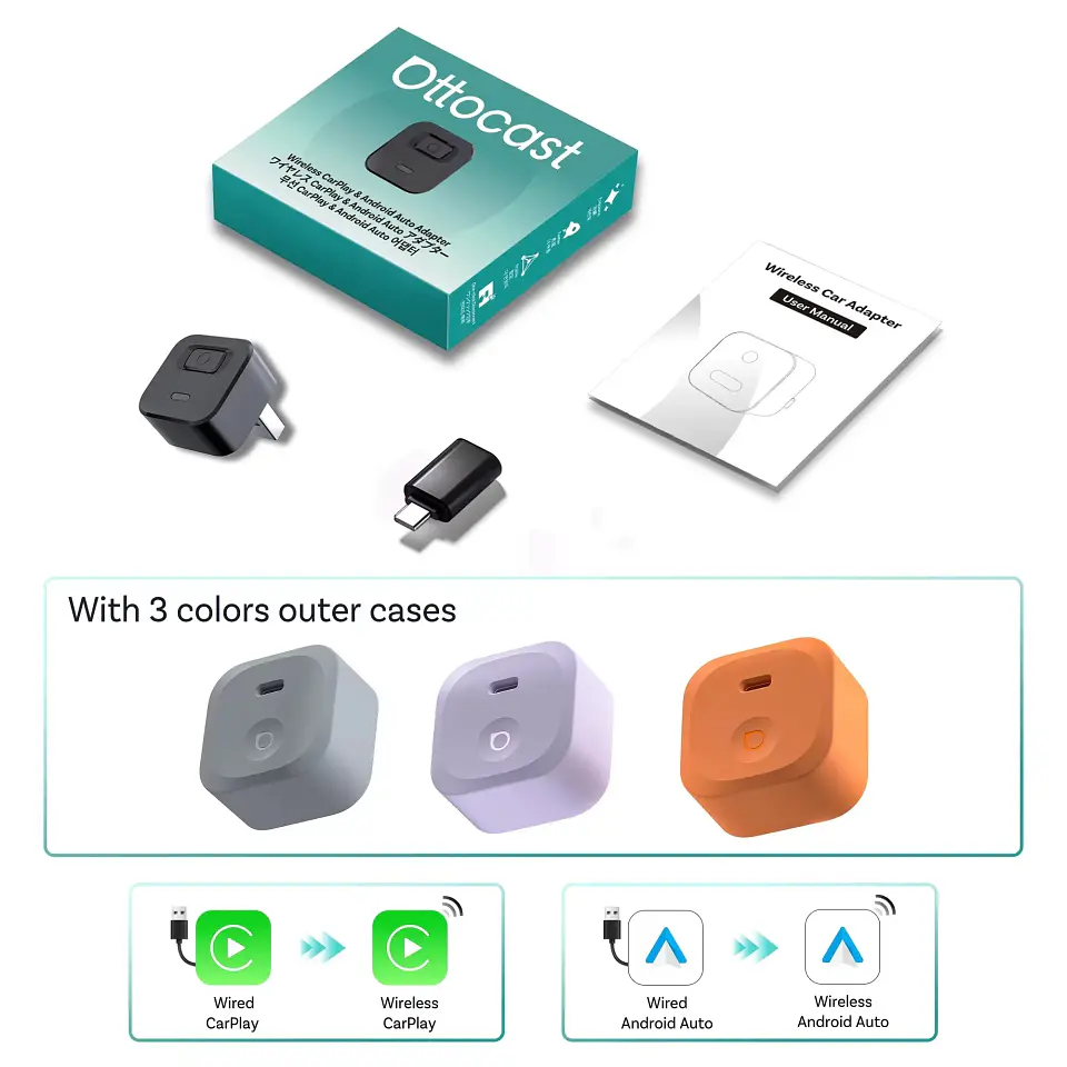 Adaptador inalámbrico OTTOCAST Express Mini Dot para CarPlay y Android Auto, Wi-Fi 6, conexión plug and play para Audi y Kia 7