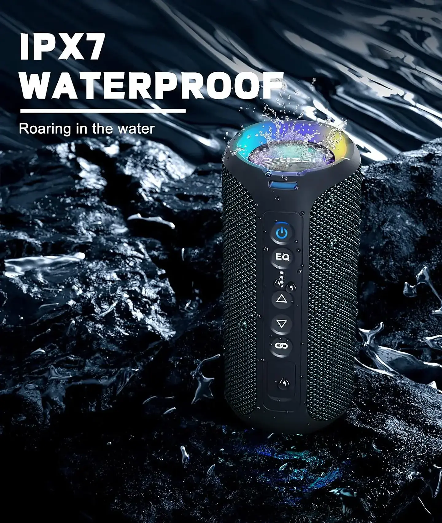 Parlante Bluetooth Ortizan de 40 W con graves mejorados, portátil e inalámbrico para exteriores, 30 horas de reproducción, resistente al agua IPX7, para ducha, Bluetooth 5.3 3