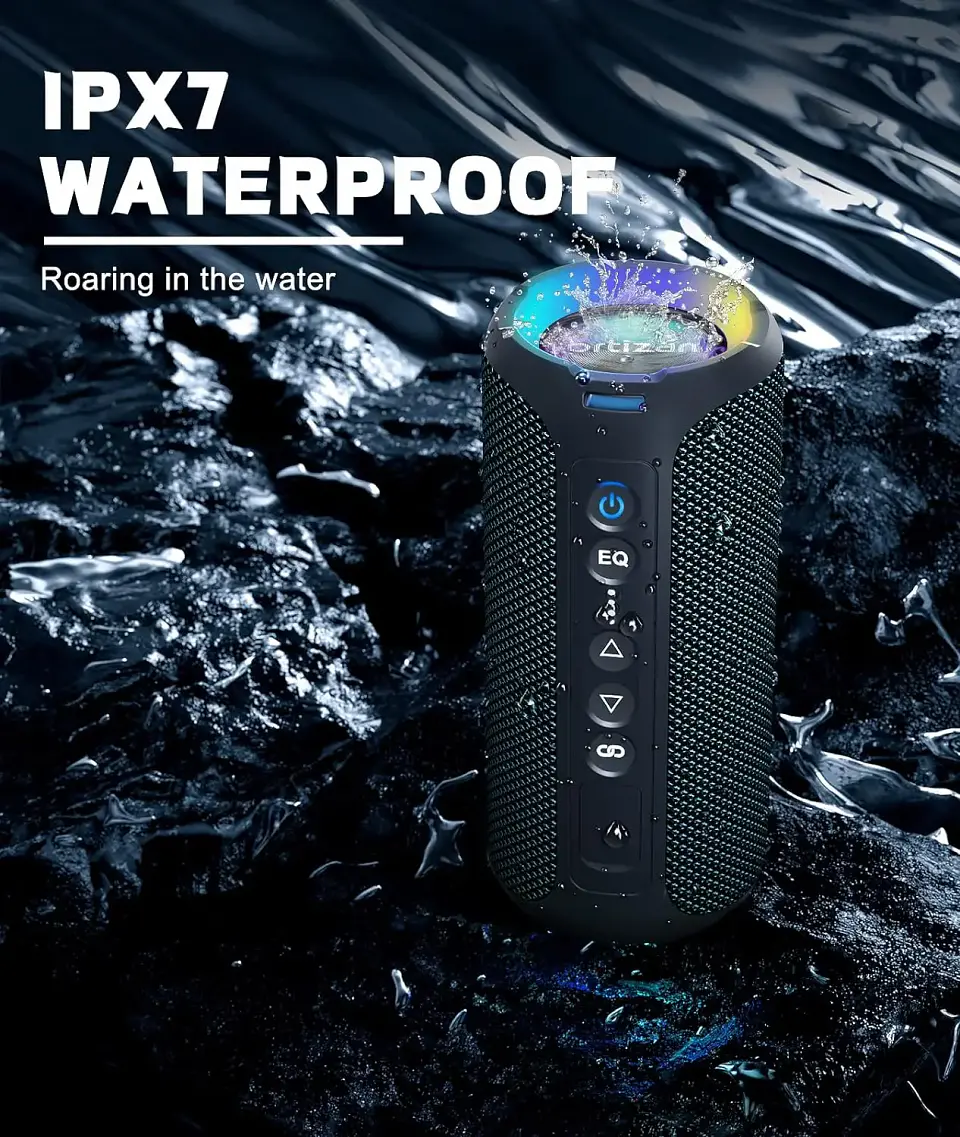 Parlante Bluetooth Ortizan de 40 W con graves mejorados, portátil e inalámbrico para exteriores, 30 horas de reproducción, resistente al agua IPX7, para ducha, Bluetooth 5.3 3