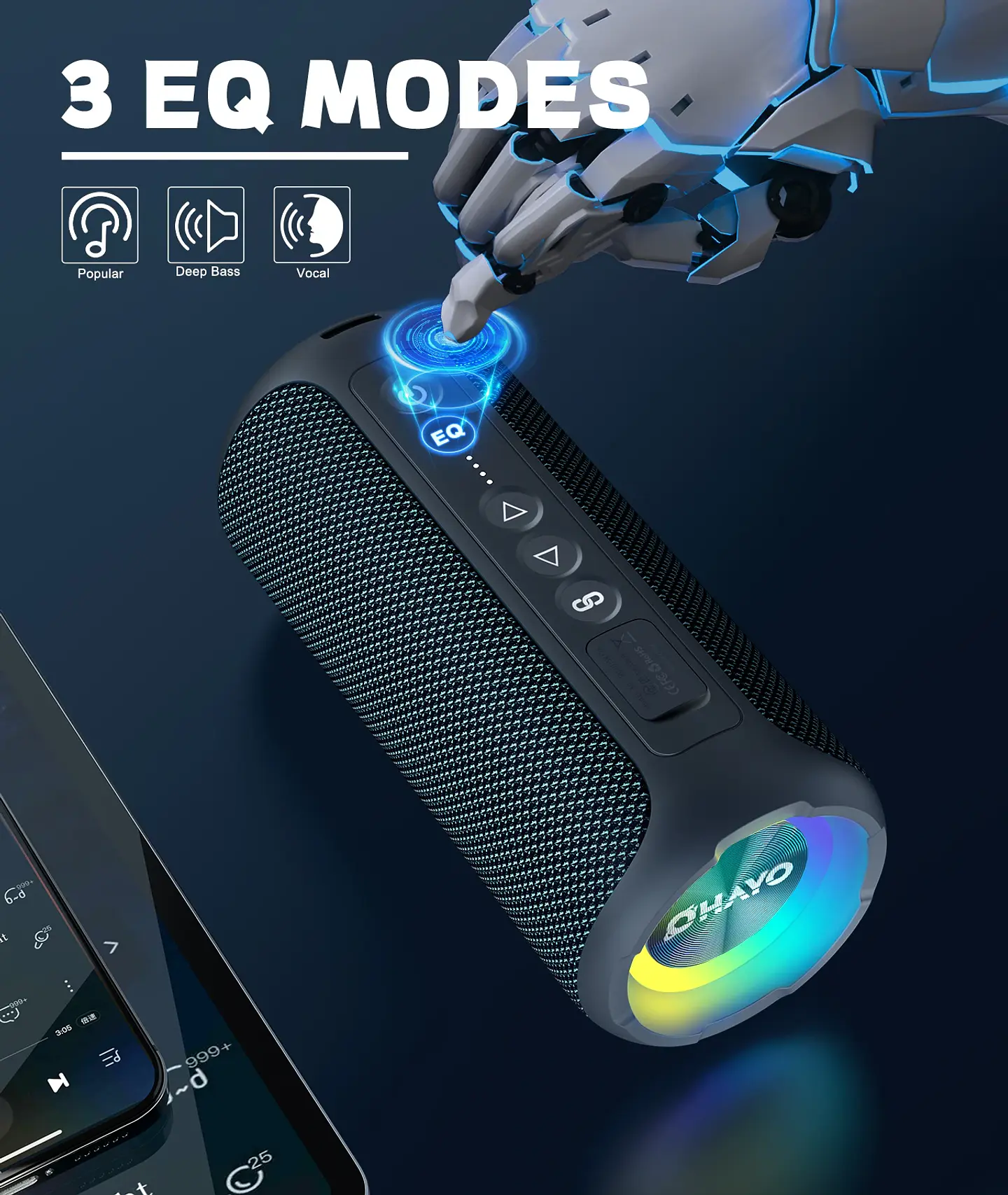 Parlante Bluetooth Ortizan de 40 W con graves mejorados, portátil e inalámbrico para exteriores, 30 horas de reproducción, resistente al agua IPX7, para ducha, Bluetooth 5.3 4