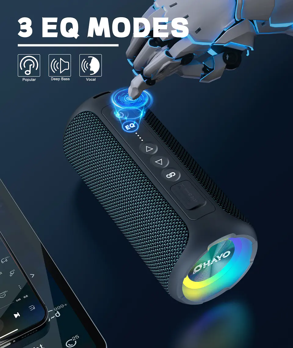 Parlante Bluetooth Ortizan de 40 W con graves mejorados, portátil e inalámbrico para exteriores, 30 horas de reproducción, resistente al agua IPX7, para ducha, Bluetooth 5.3 4