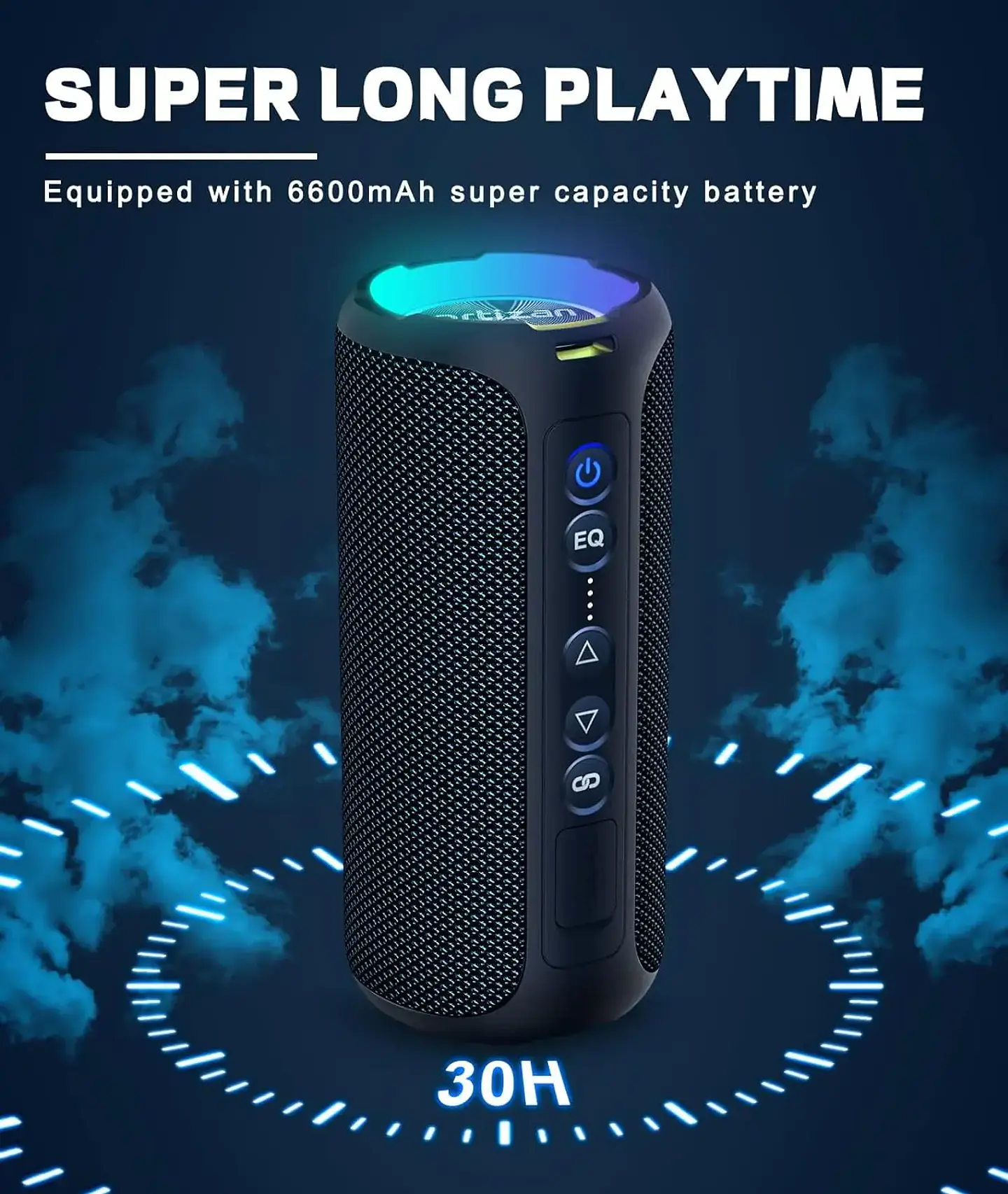 Parlante Bluetooth Ortizan de 40 W con graves mejorados, portátil e inalámbrico para exteriores, 30 horas de reproducción, resistente al agua IPX7, para ducha, Bluetooth 5.3 5