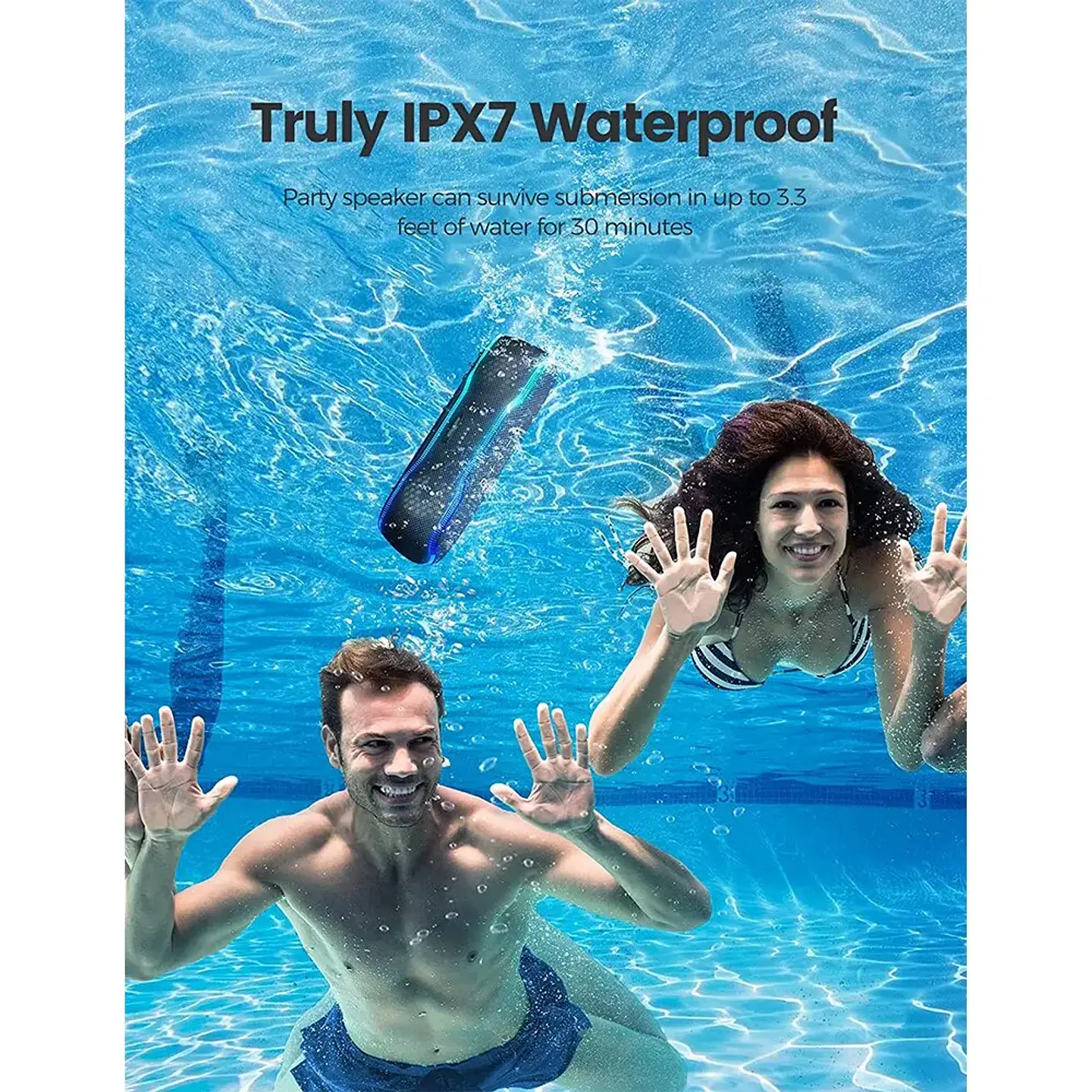Parlante portátil WISETIGER para exteriores, resistente al agua IPX7, estéreo Bluetooth 5.3, 25 W con iluminación envolvente multicolor 3