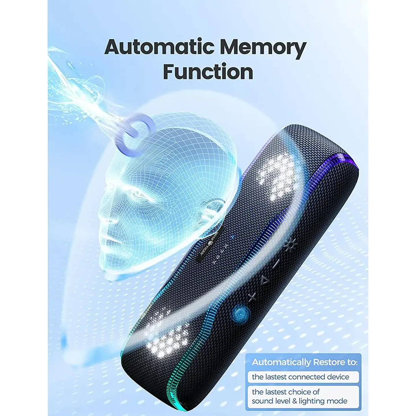 Parlante portátil WISETIGER para exteriores, resistente al agua IPX7, estéreo Bluetooth 5.3, 25 W con iluminación envolvente multicolor 4