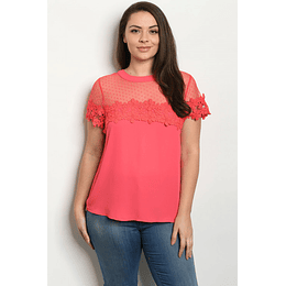 Polera PL079 con transparencia y aplicaciones de flores