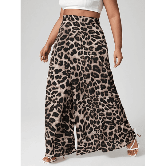 Pantalón tela diseño leopardo de pierna ancha PJ063