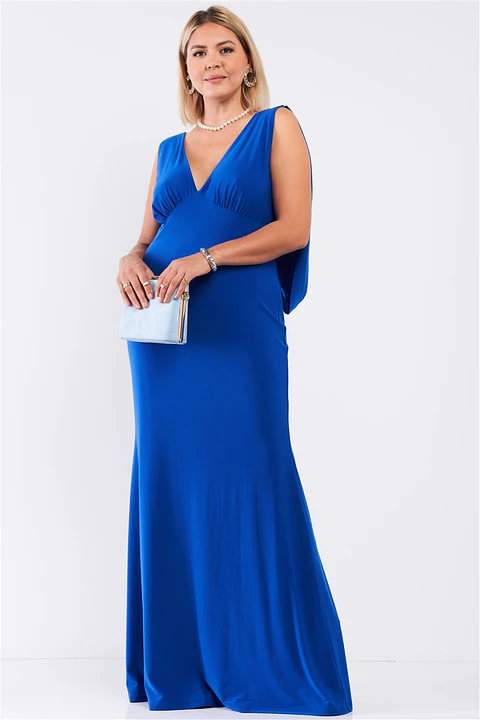 Vestido PV203 largo con cuello V y espalda drapeada