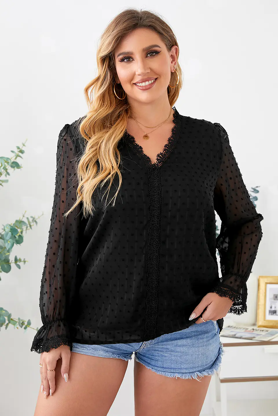 Blusa con mangas larga en transparencia BL067 8
