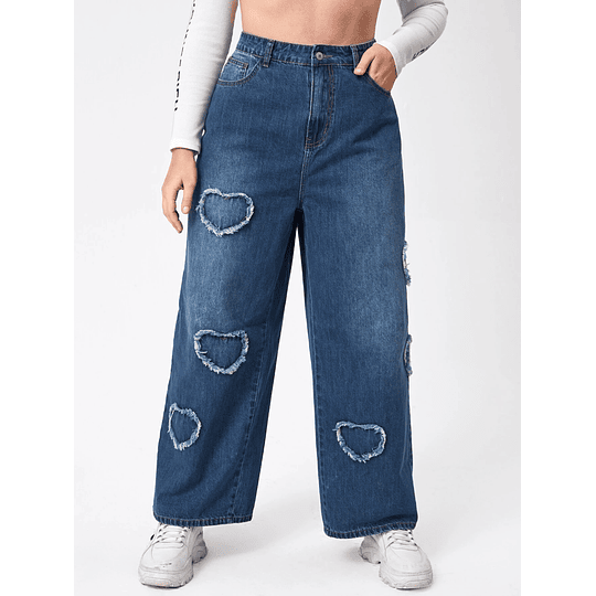 Jeans pierna ancha corazones JE013