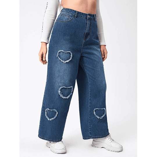 Jeans JE013 pierna ancha corazones 