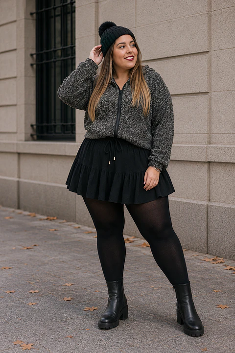 Sweater abierto con cierre y gorro SW034