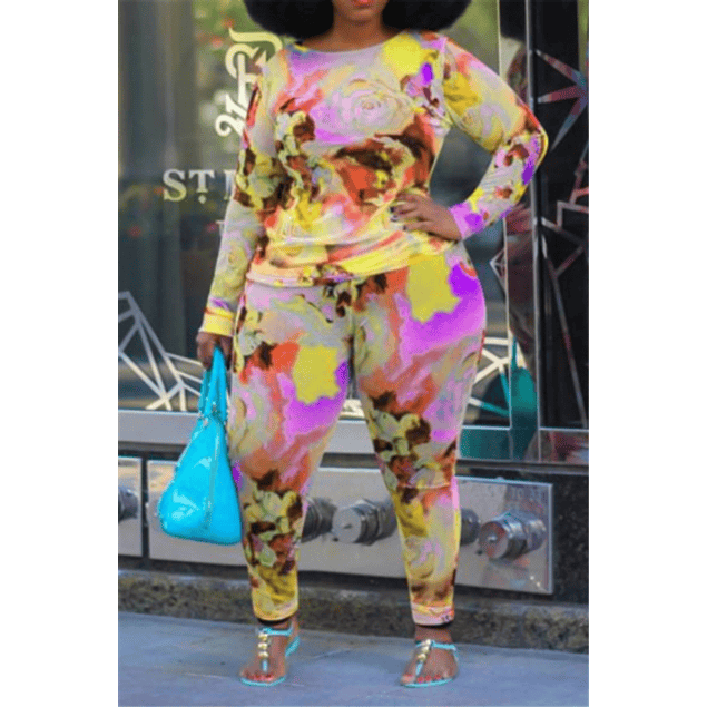 Multicolored Roses Stretch Two-Piece Set