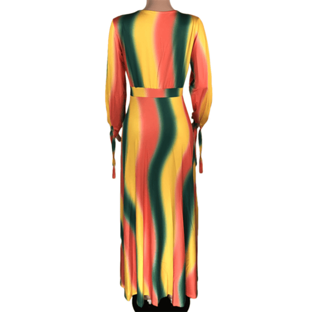 Multicolor V-neck Dress w/Split