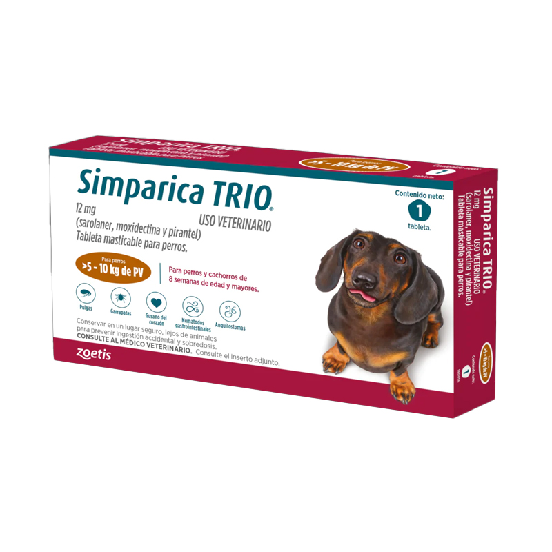 Simparica Trio Caramelo 5,1-10 kilos 1 Comprimido recubierto. Uso veterinario