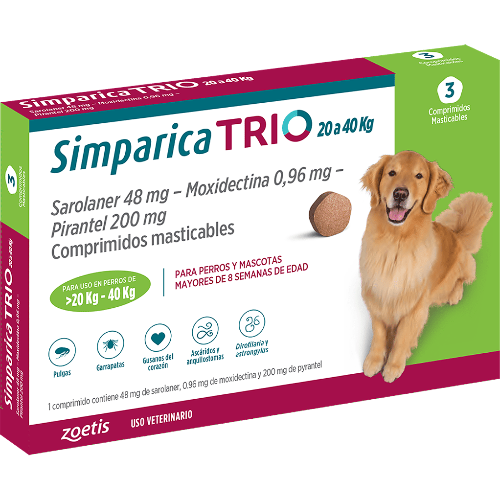 Simparica Trio 3 Comprimido para perros de 20 a 40Kg 1