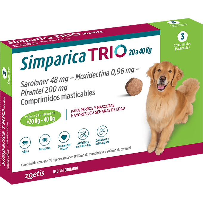 Simparica Trio 3 Comprimido para perros de 20 a 40Kg 1