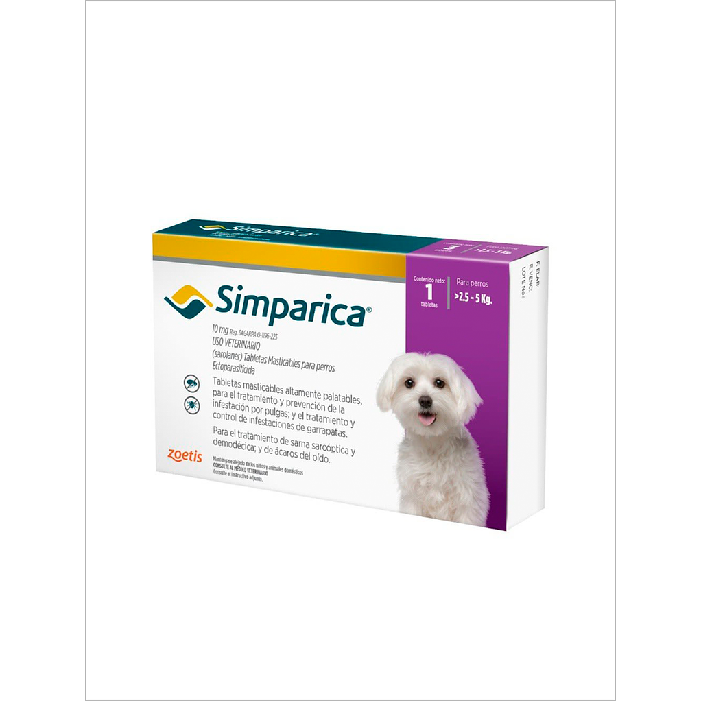 Simparica 10mg por 1 comprimido para perro de 2.5kg a 5kg 1