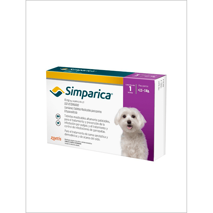 Simparica 10mg por 1 comprimido para perro de 2.5kg a 5kg 1