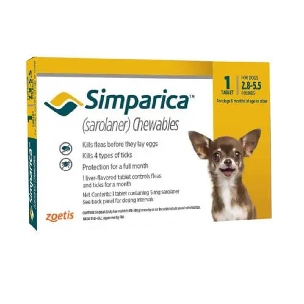 Simparica 5mg para perros 1 Comprimido – 1.3 Kg a 2.5 Kg 2