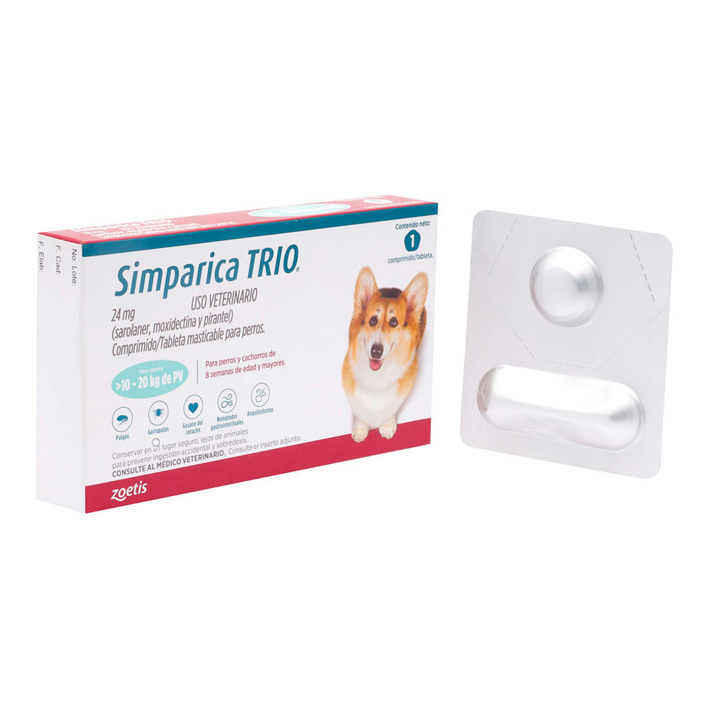 Simparica Trio por 1 comprimido para perro 10 kg a 20 kg 1