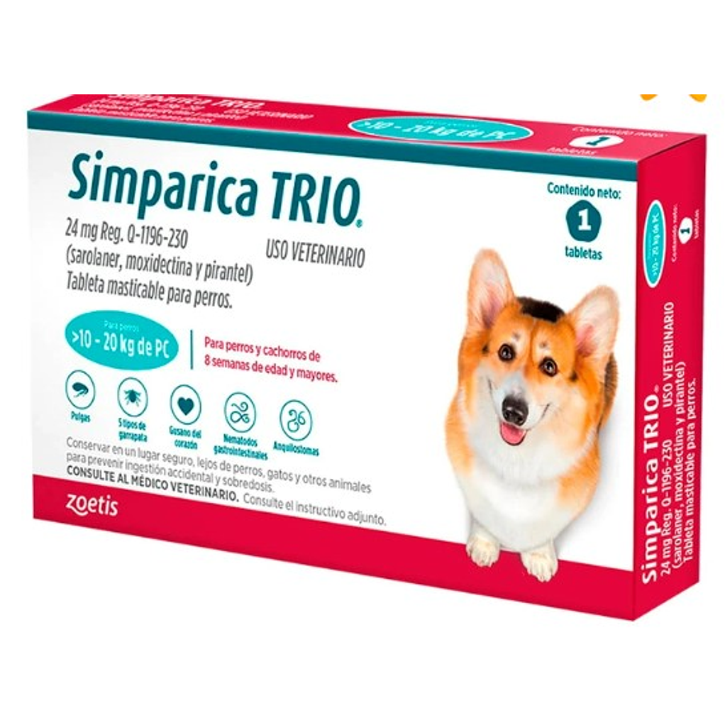 Simparica Trio por 1 comprimido para perro 10 kg a 20 kg 2