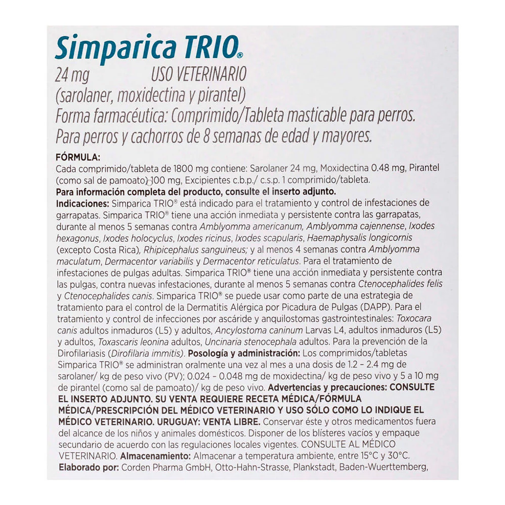 Simparica Trio por 1 comprimido para perro 10 kg a 20 kg 3