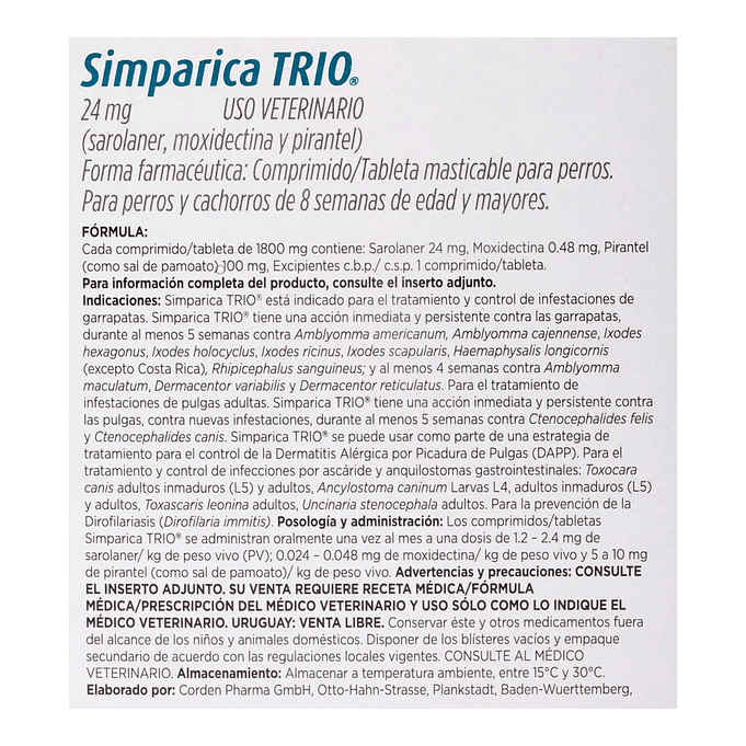 Simparica Trio por 1 comprimido para perro 10 kg a 20 kg 3