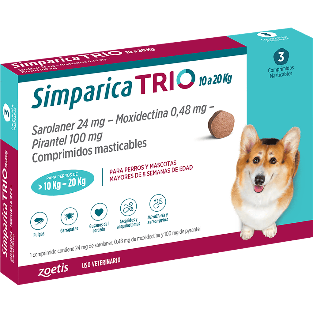Simparica Trio azul para perro de 10 kg a 20 kg - 3 comprimidos 1