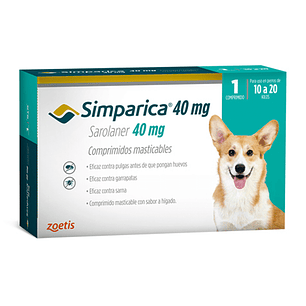 Simparica 40mg por 1 comp para perro 10 kg a 20 kg