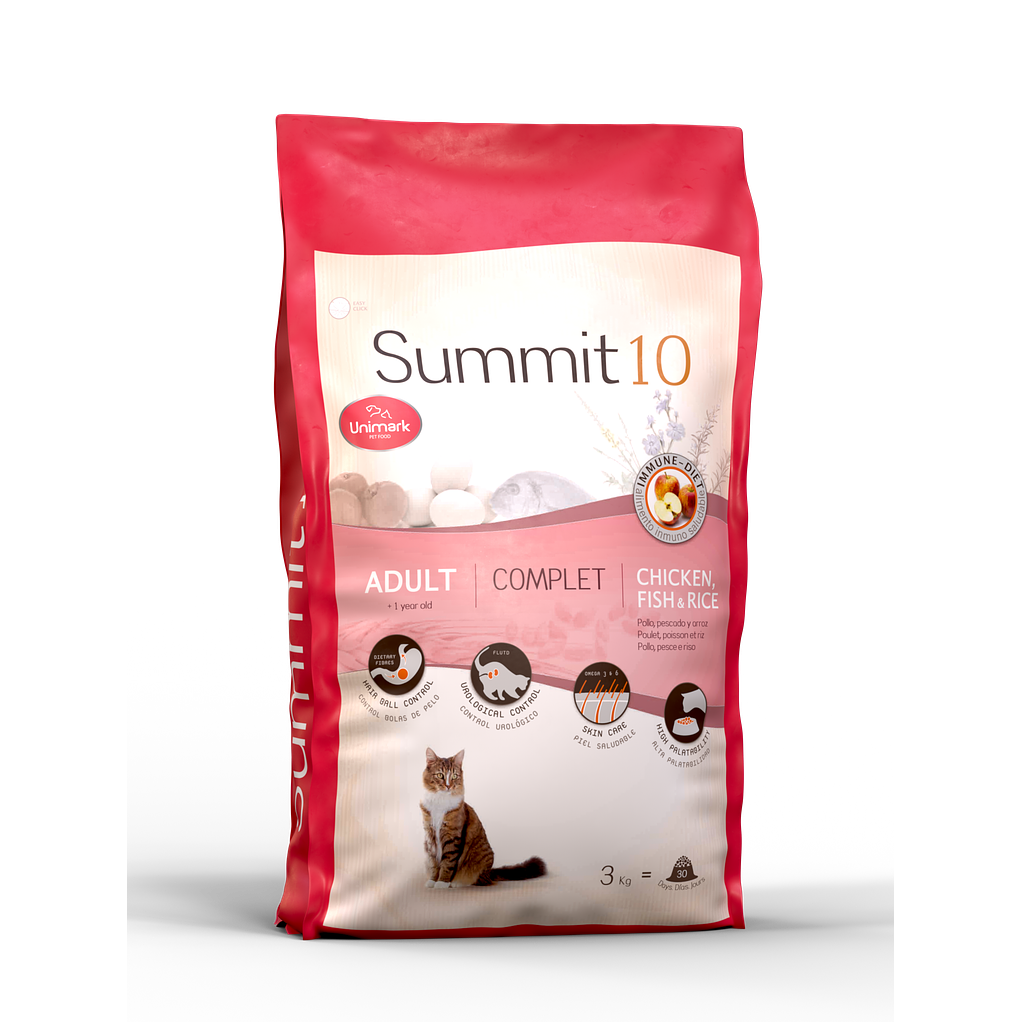 Summit 10 Alimento para Gato Adulto Pollo Pescado Arroz 3kg Hairball 1