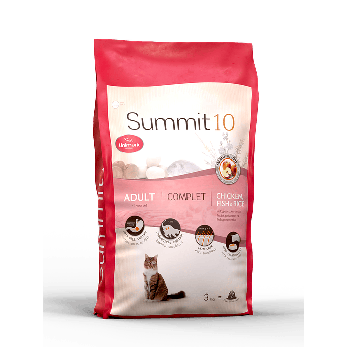 Summit 10 Alimento para Gato Adulto Pollo Pescado Arroz 3kg Hairball 1
