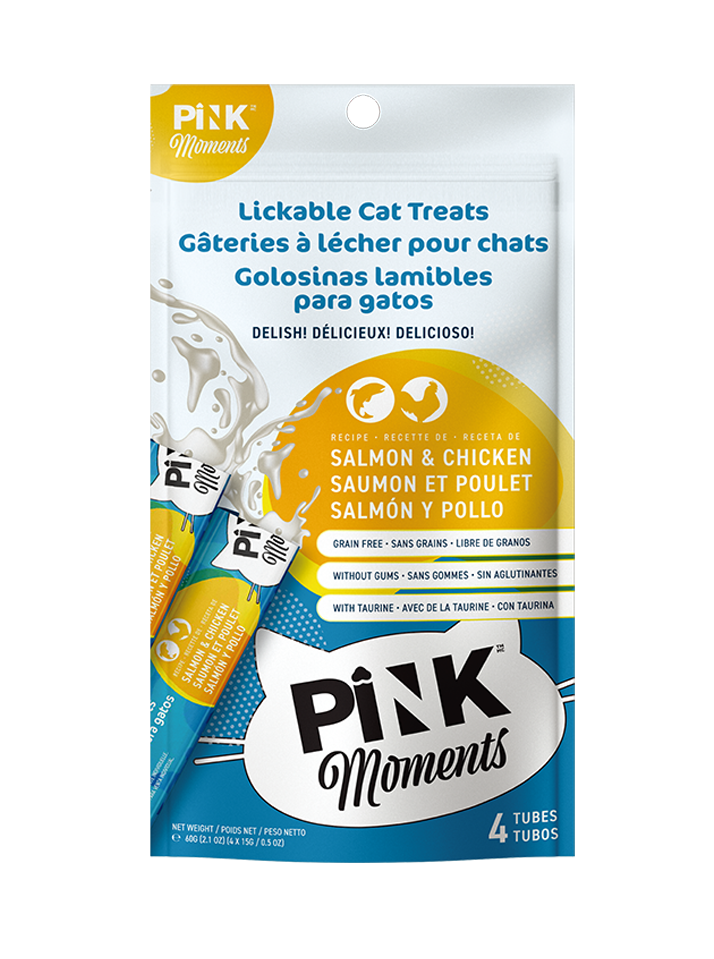 Snack para gato Pink Moments tipo churu Salmon y pollo 60gr - 4 tubosX15gr