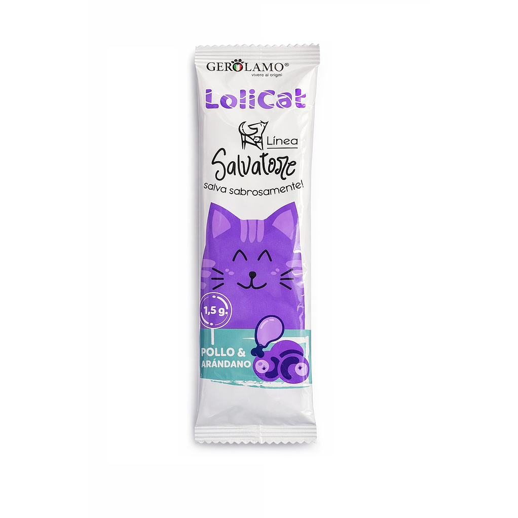Paleta Lolicat Para Gatos Pollo Con Arandanos 1.5gr- Gerolamo- Snack para Gatos 1
