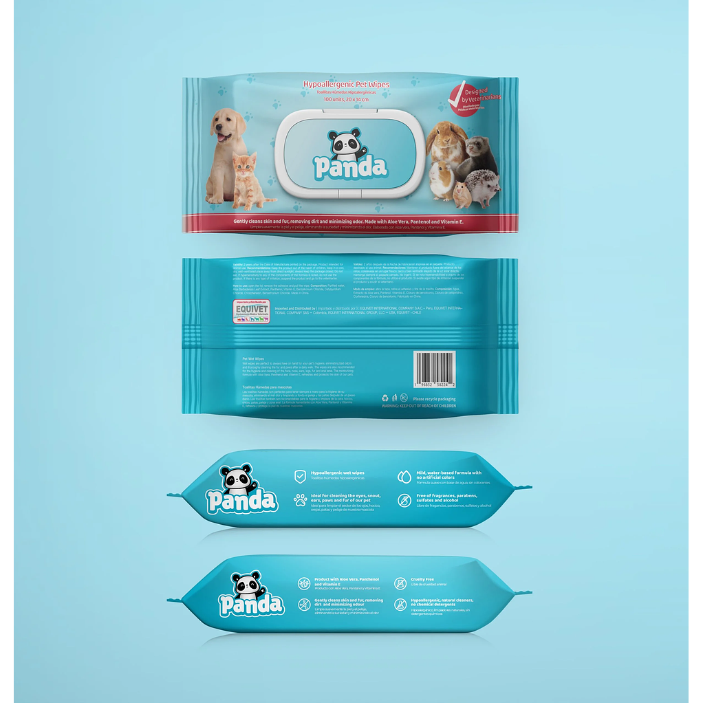 Toallitas Panda Hipoleargenica 100 unidades para perros y Gatos. 4