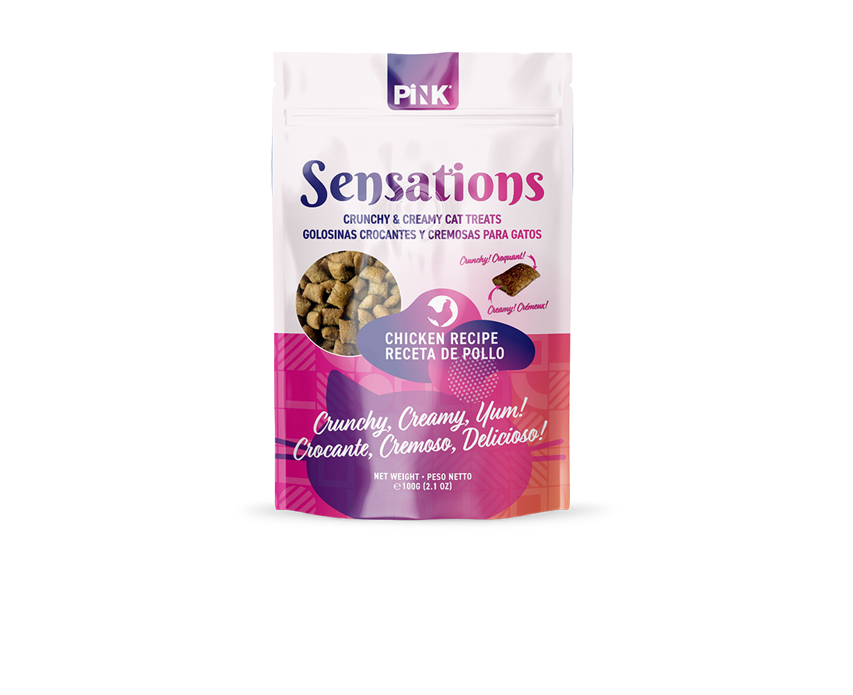 Galletas Rellenas De Pollo para Gatos 100gr- Sensations Pink