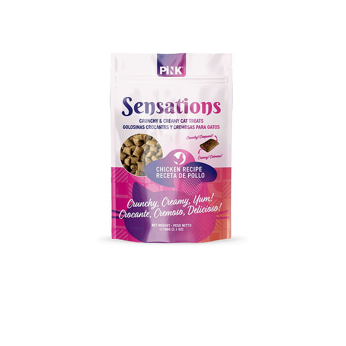 Galletas Rellenas De Pollo para Gatos 100gr- Sensations Pink 1