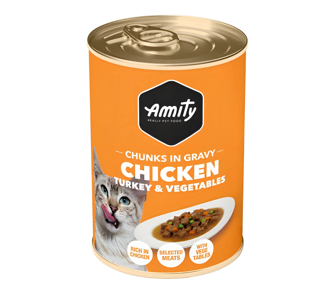 Amity Premium Lata Chunks in Gravy Pollo, Pavo y Vegetales para Gatos 415 g