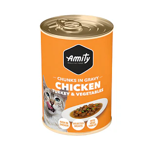 Lata Amity De Pavo Con Vegetales 415gr Para Gatos