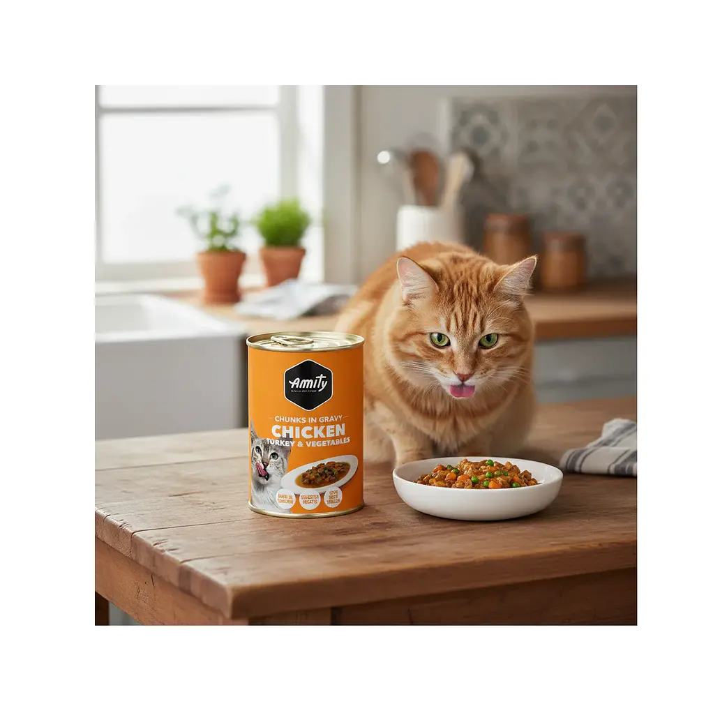 Lata Amity De Pavo Con Vegetales 415gr Para Gatos 2
